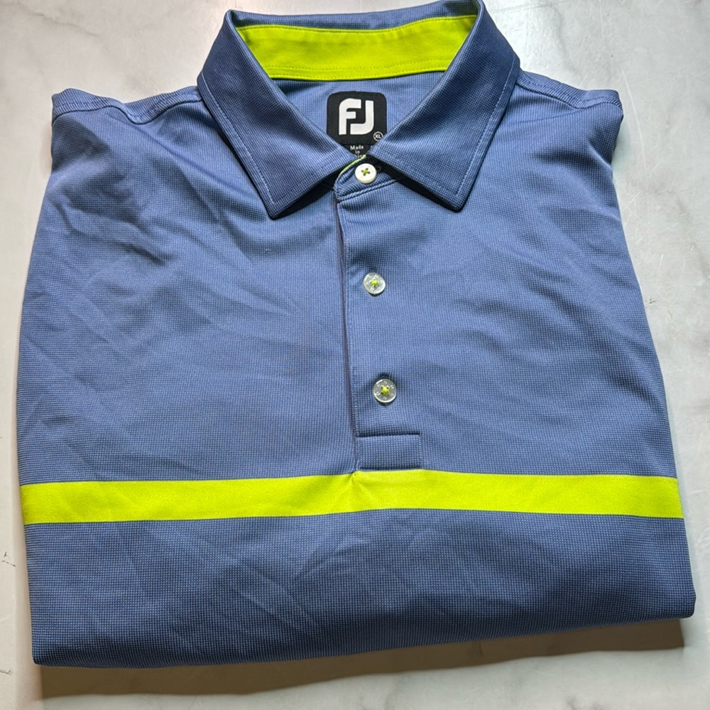 FootJoy Golf Shirt Men's Polo Wicking Blue Engineered Nailhead Jacquard